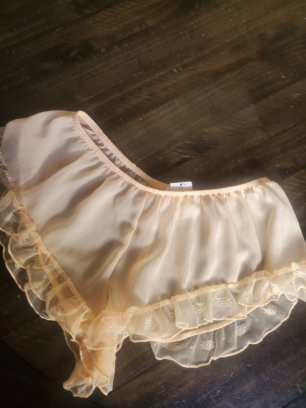 Auden Soft Peach Sheer Ruffle/lace Sleep Shorts